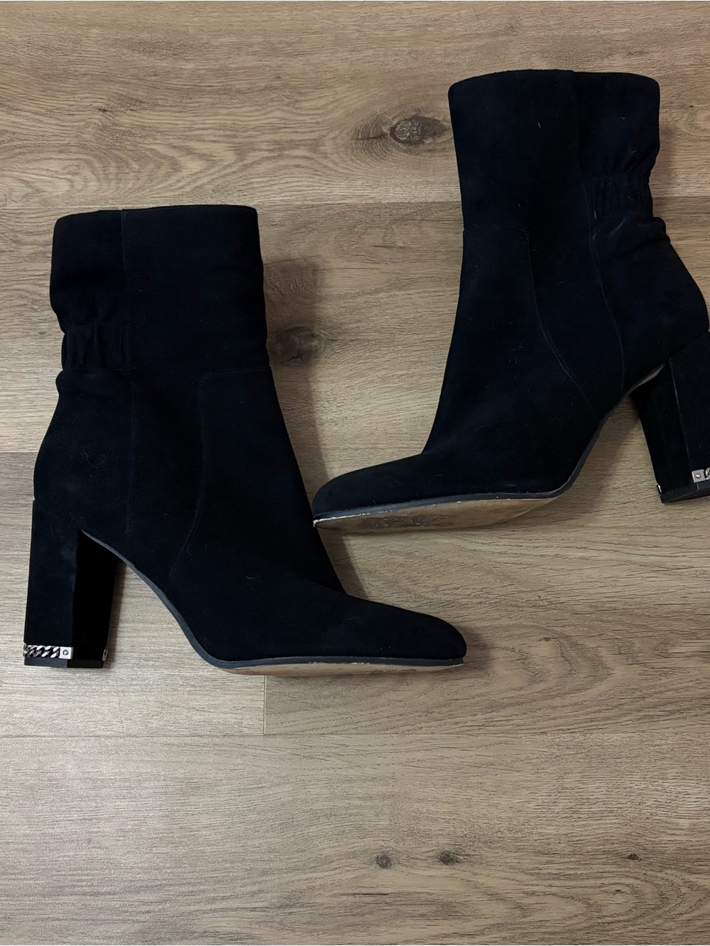 Michaels Black Suede Ankle Booties with Block Heel